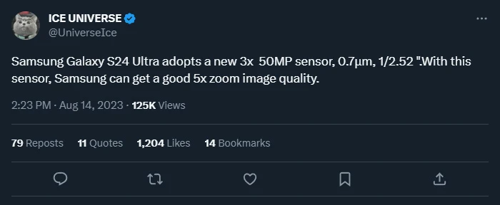 Galaxy S24 Ultra có thể sẽ được trang bị camera zoom 50MP