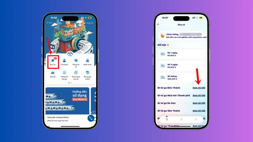 Hướng dẫn mua vé tàu Metro qua ứng dụng