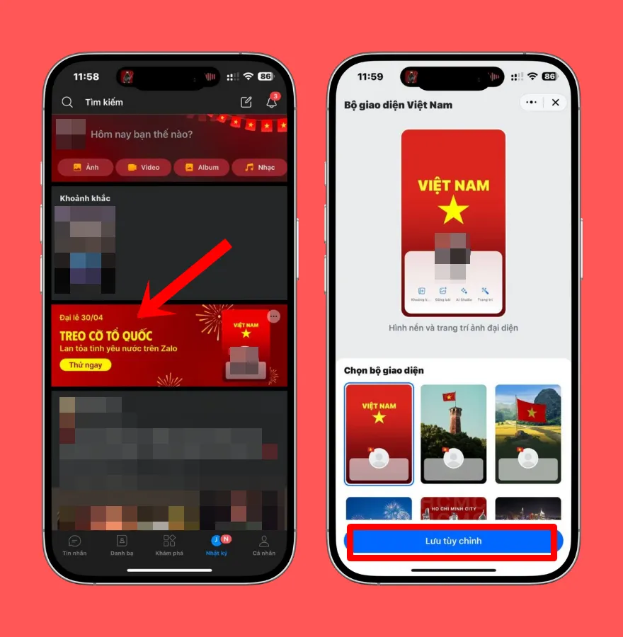 Hướng dẫn đổi chủ đề Tổ Quốc trên Zalo