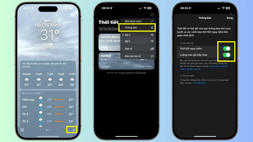 Cách xem dự báo thời tiết trực tiếp trên iPhone