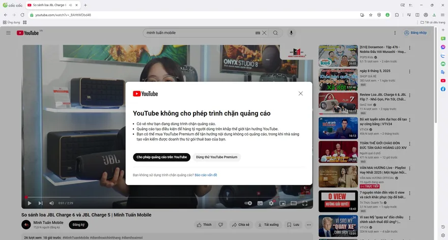 Hướng dẫn chặn quảng cáo YouTube trên Cốc Cốc
